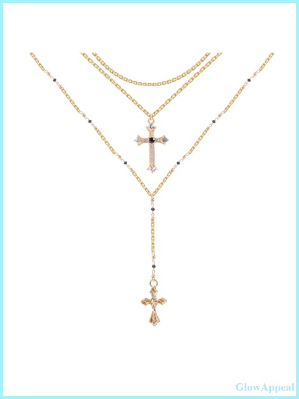 Layered Cross Necklace Set Gold Tone 3-Piece Stackable Adjustable